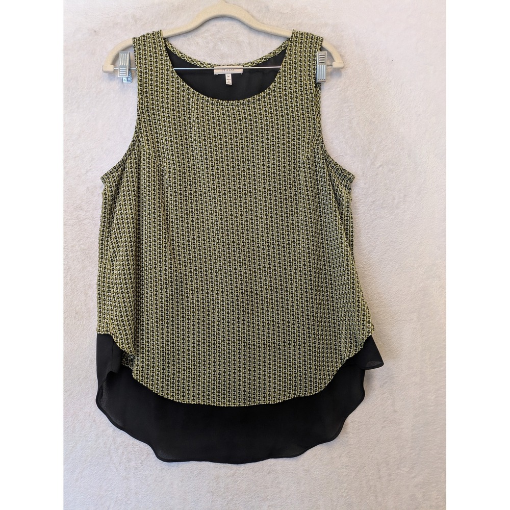 Halo‎ Tank Top Women's Medium Black Yellow Geometric Layered High Low